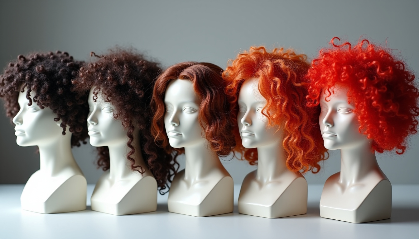 Illustration des différents types de cheveux: bouclés, fins, épais, abîmés, colorés pour faciliter l