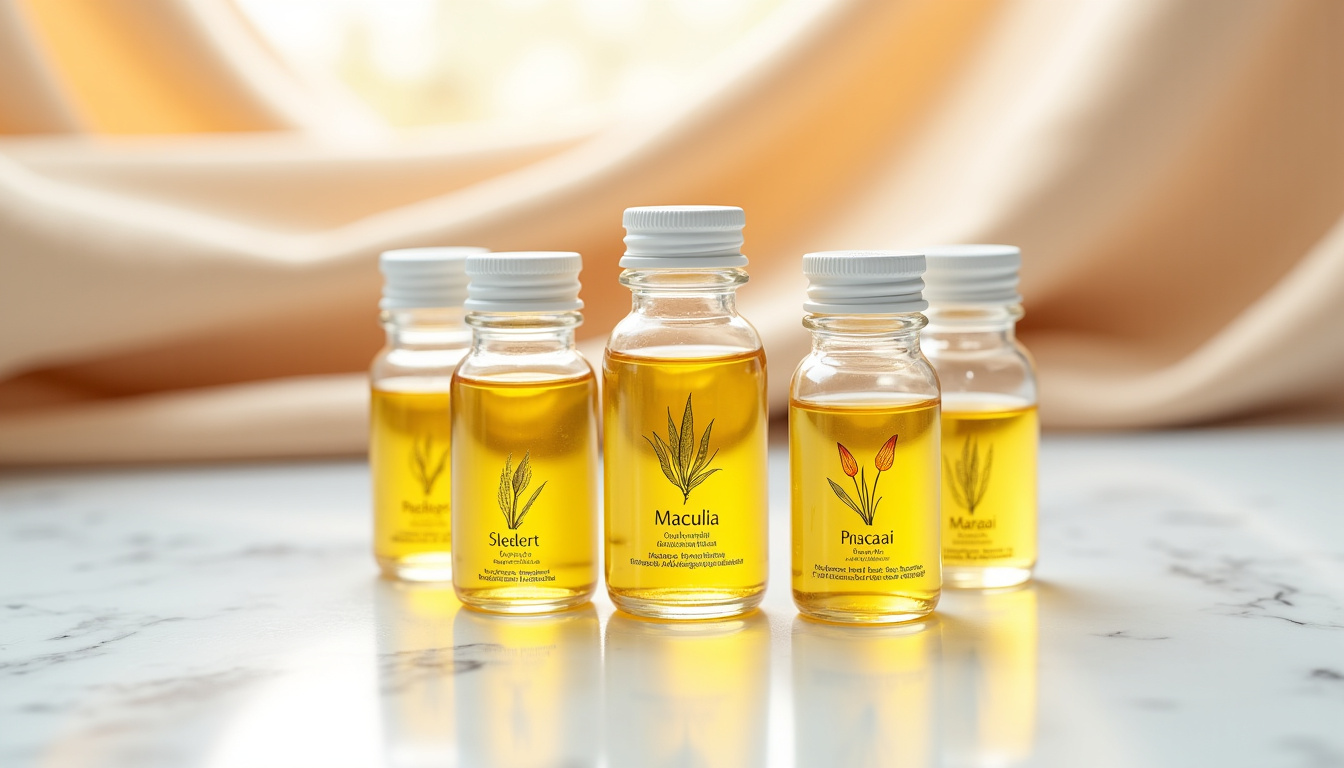 Schéma des huiles précieuses dans la formule de l’huile Elixir Ultime: camélia, marula, argan, germe de maïs, pracaxi