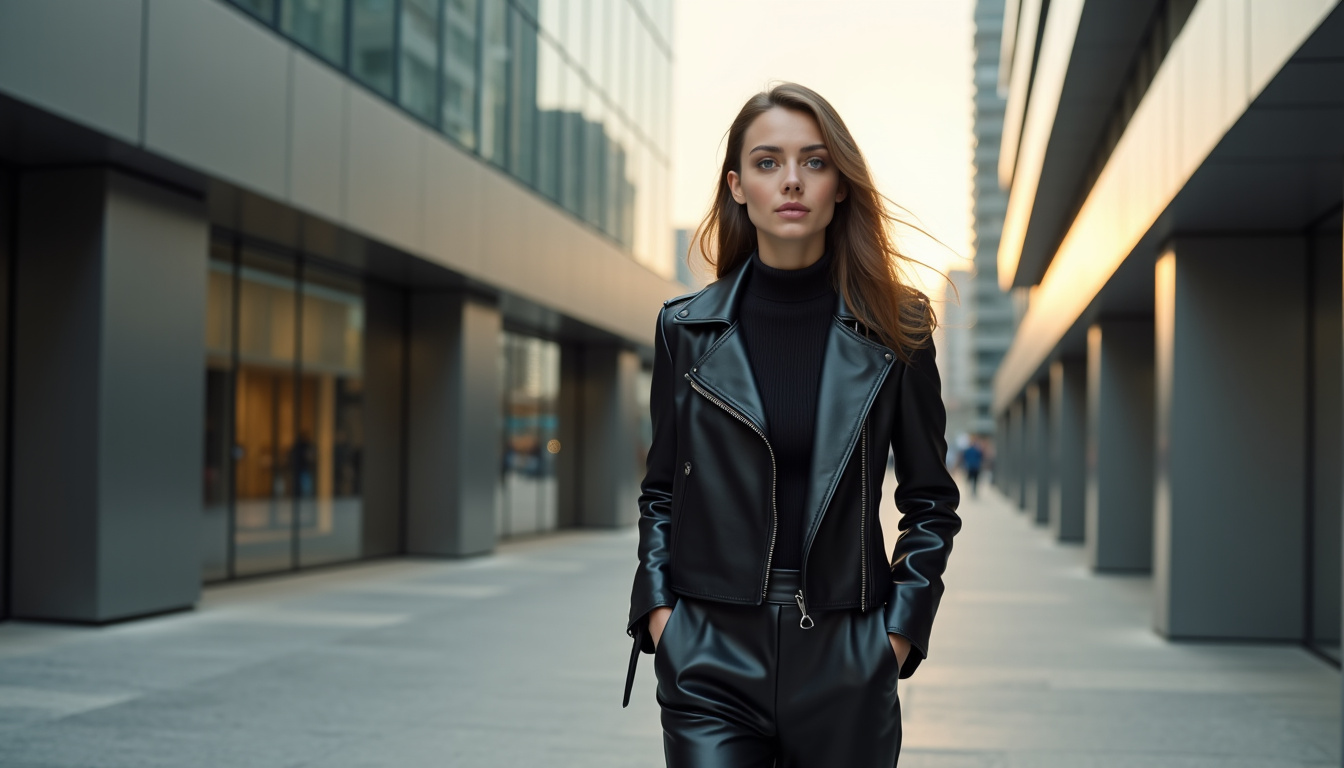 Veste en cuir femme Zara portée dans un environnement urbain en 2026