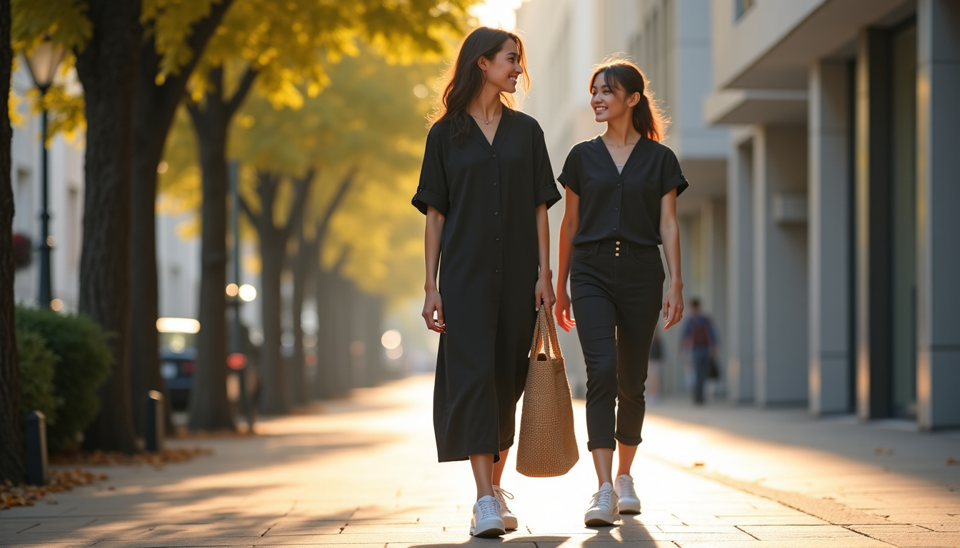 Femme portant une robe noire en version décontractée pour un usage quotidien