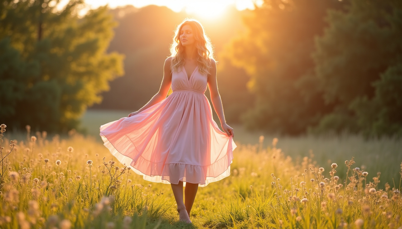 Femme portant une robe légère et fluide lors d’un mariage en journée en extérieur