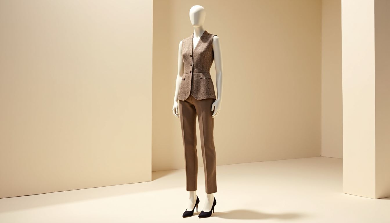 Gilet en tweed sans manche de la marque Zara, modèle structuré, porté avec un pantalon cigarette et des escarpins