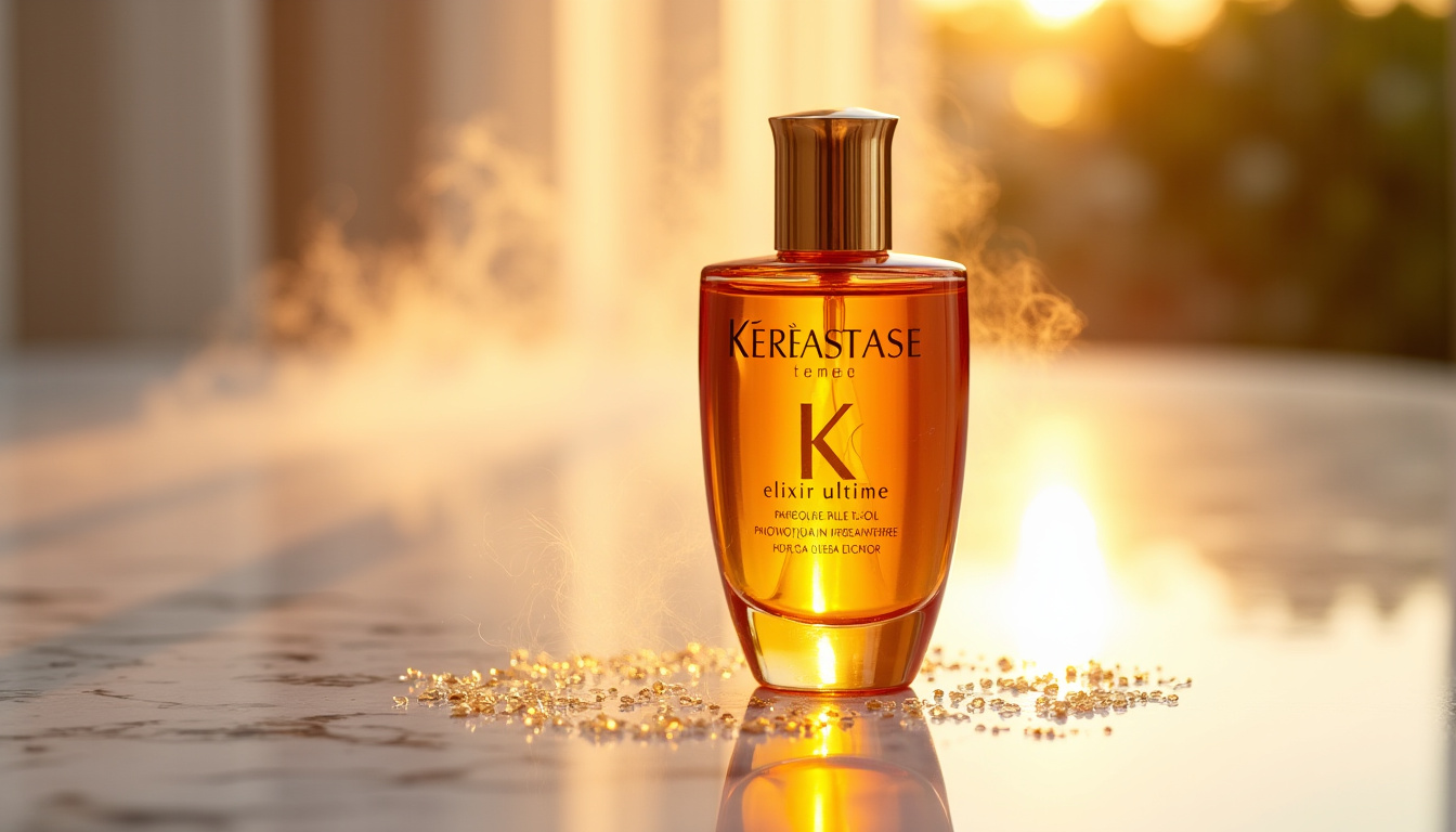 Utilisation de l'huile Kérastase Elixir Ultime en soin de finition sur des cheveux longs et brillants