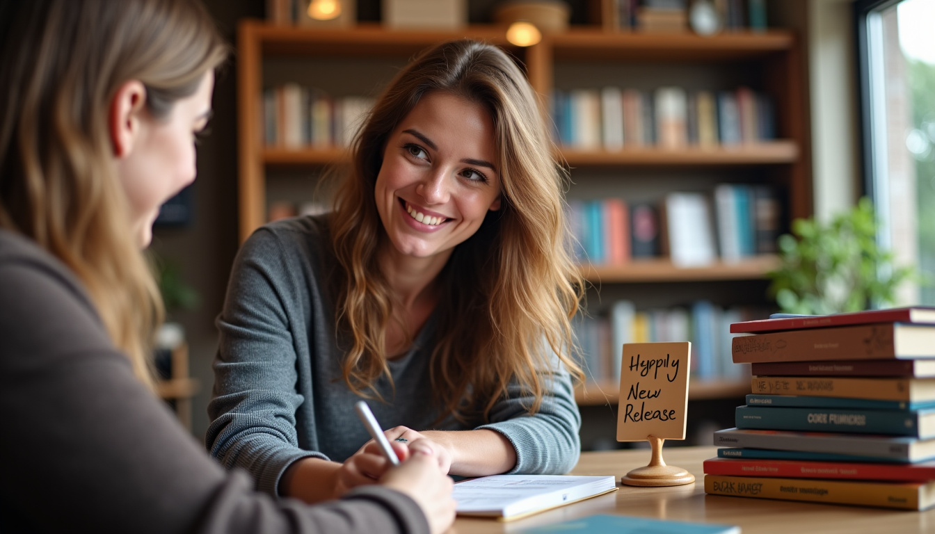 Lena Situations en train de dédicacer un livre à un lecteur lors d'une séance publique