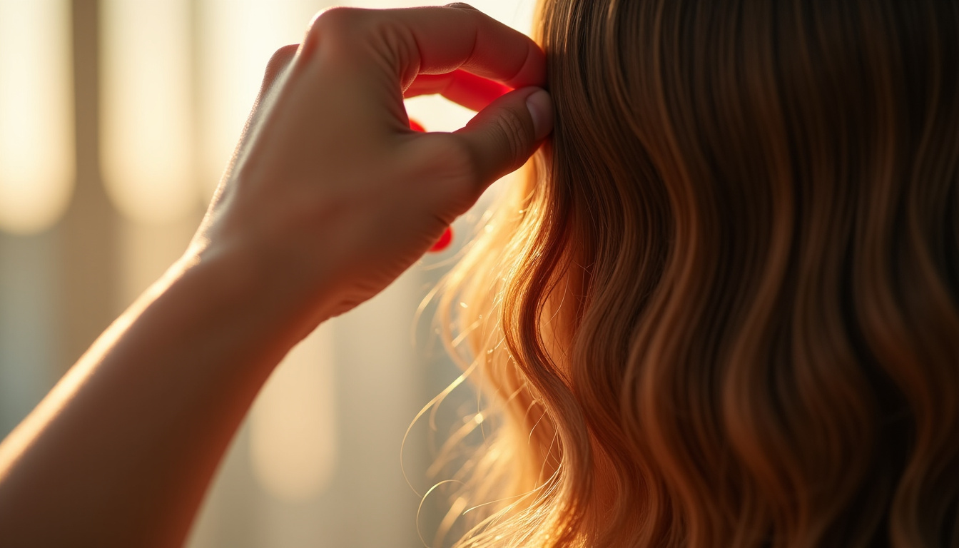 Main appliquant quelques gouttes d’huile Gloss Absolu sur les longueurs de cheveux