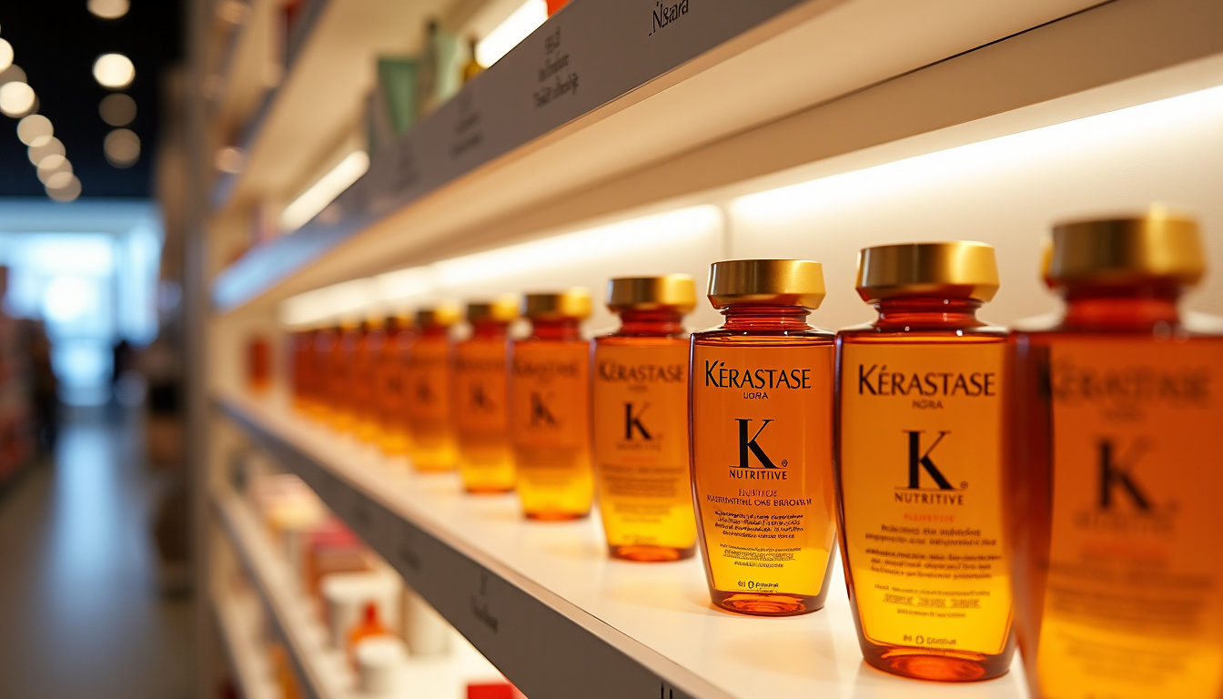 Produits Kérastase Nutritive exposés dans un rayon de magasin Sephora, en milieu de présentoir