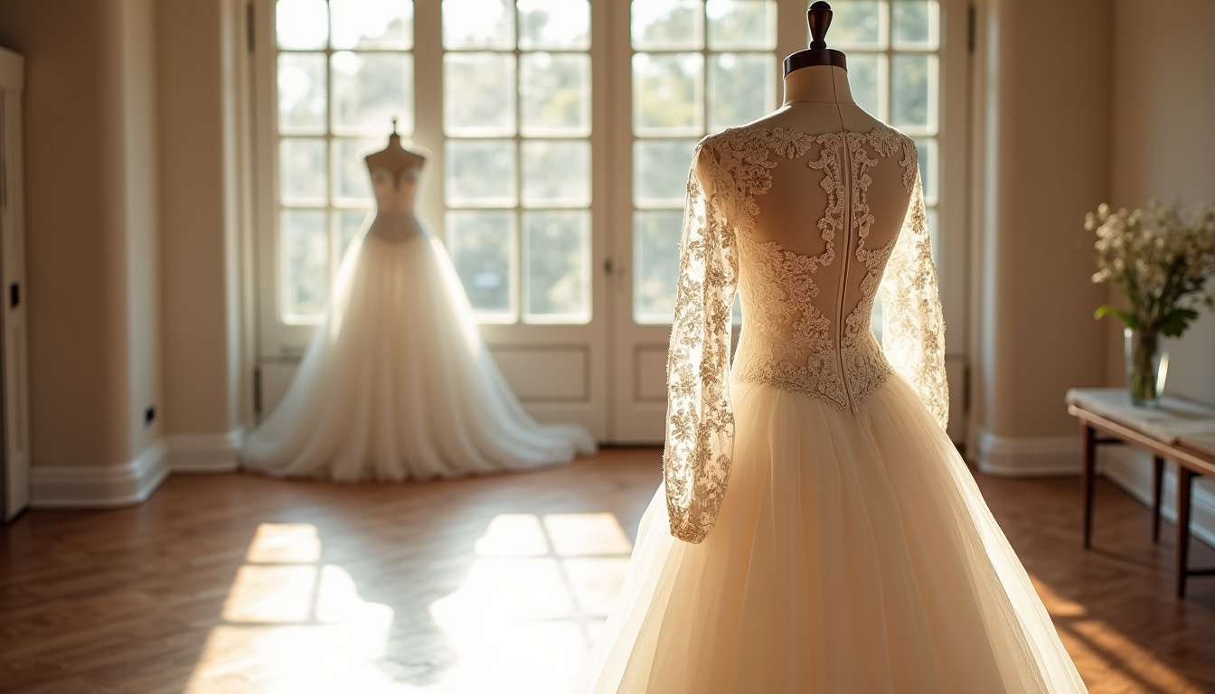 Robe de mariée princesse avec manches longues en dentelle et dos en dentelle illusion