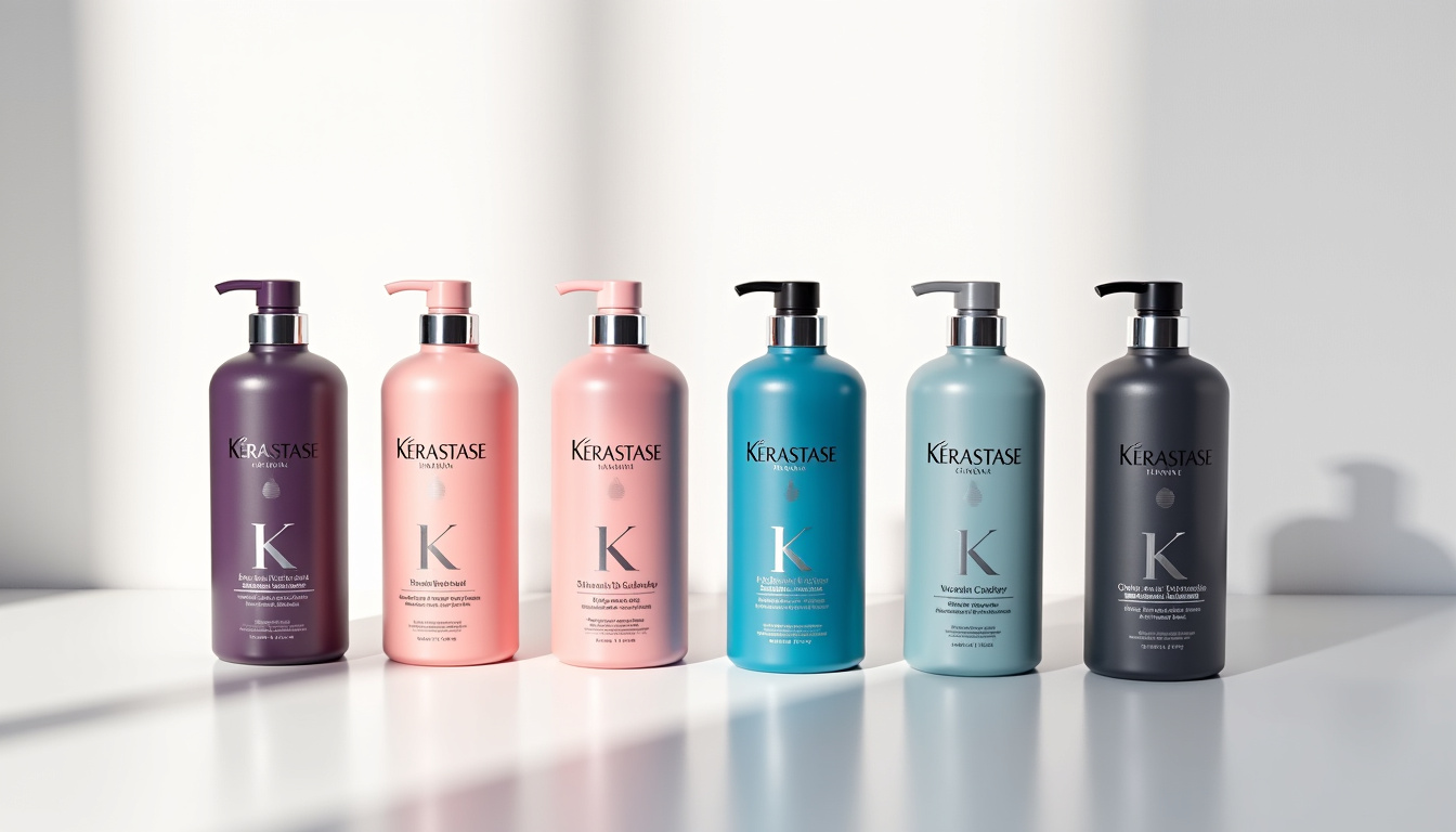 Comparaison visuelle des différents shampoings Kérastase sur une table