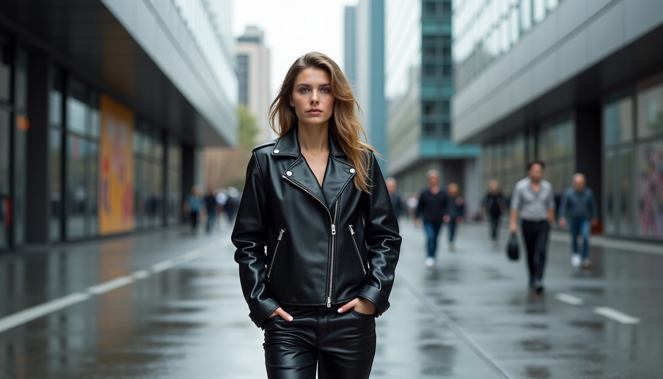 Veste en cuir femme Zara portée dans un environnement urbain en 2026