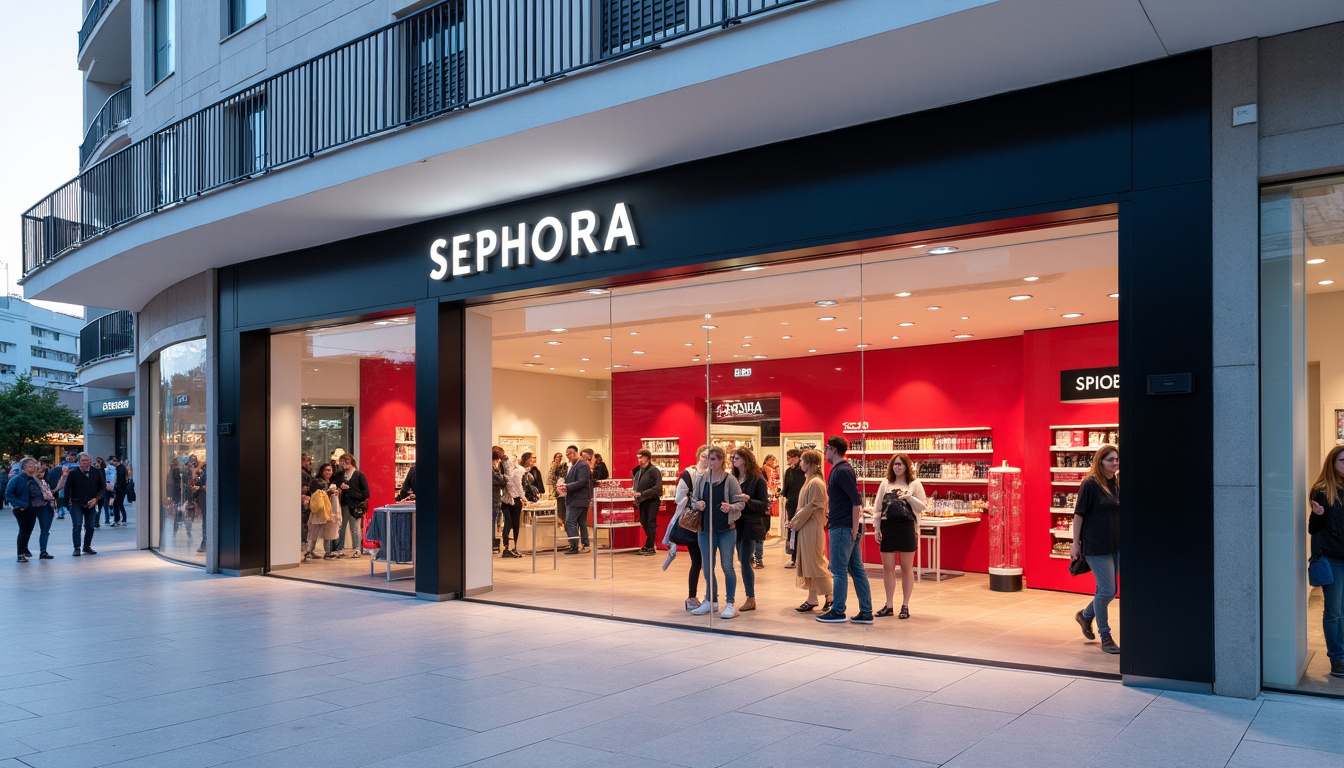 Vue extérieure du magasin Sephora situé au centre commercial Les Flaneries à La Roche-sur-Yon